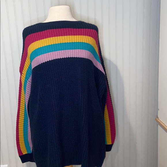 Terra & Sky Sweaters - Terra&Sky Navy Sweater With Rainbow Stripes
